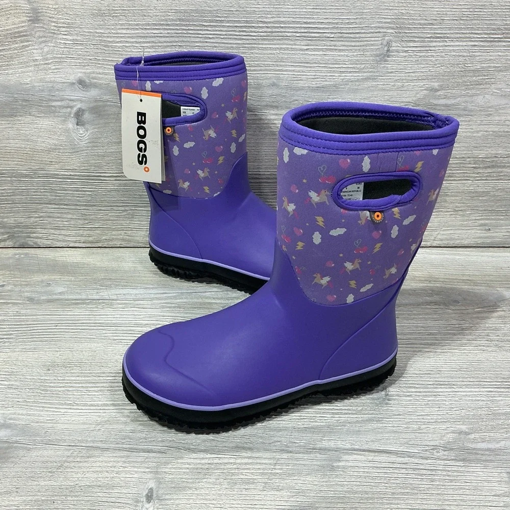 BOGS Girls Grasp Pegasus Size 6 Classic Waterproof Snow Boot Purple Unicorn NEW
